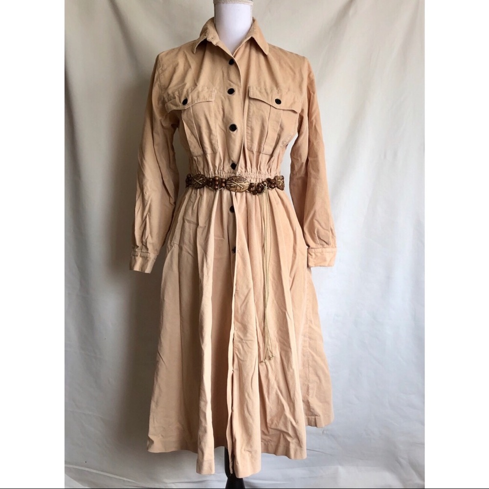 Vintage Khaki Corduroy Dress Button Down Sz 8
